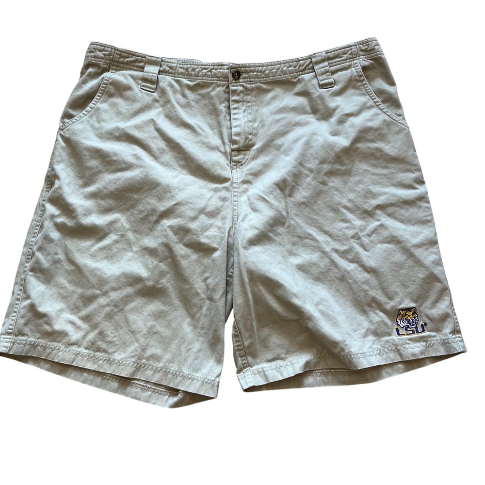 NCAA LSU Tigers Khaki Chino Shorts Mens XL 40-42 Beige Cotton Twill KA Inc